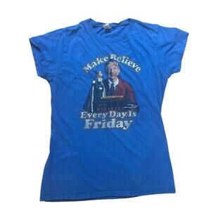 Mr Roger's graphic Make‎ Believe its Friday blue short sleeve shirt SIZE S